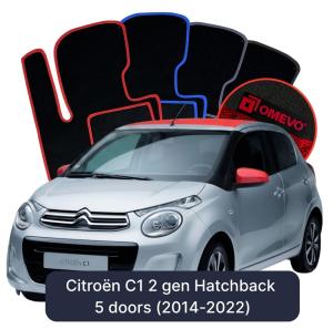 OMEVO Velours-Autofußmatten für Citroën C1 2 gen Kompakt 5 Türer (2014-2022)