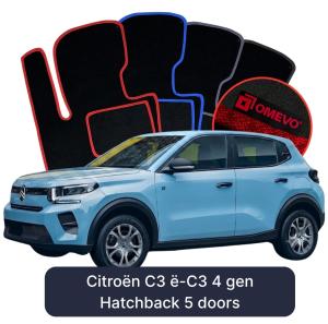 OMEVO Velours-Autofußmatten für Citroën C3 ë-C3 4 gen Hatchback 5 Türen (2024-2025)
