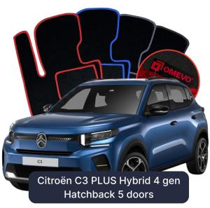 OMEVO Velours-Autofußmatten für Citroën C3 PLUS Hybrid 4 gen Hatchback 5 Türen (2024-2025)