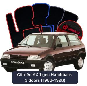 OMEVO Velours-Autofußmatten für Citroën AX 1 gen Kompakt 3 Türer (1986-1998)