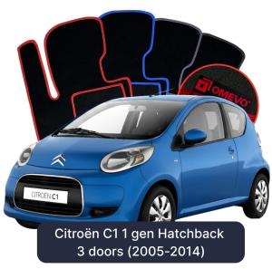 OMEVO Velours-Autofußmatten für Citroën C1 1 gen Kompakt 3 Türer (2005-2014)
