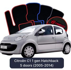 OMEVO Velours-Autofußmatten für Citroën C1 1 gen Kompakt 5 Türer (2005-2014)
