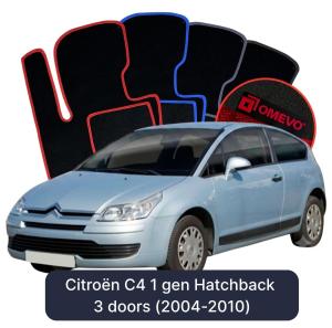 OMEVO Velours-Autofußmatten für Citroën C4 1 gen Kompakt 3 Türer (2004-2010)