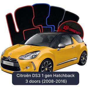 OMEVO Velours-Autofußmatten für Citroën DS3 1 gen Kompakt 3 Türer (2008-2016)
