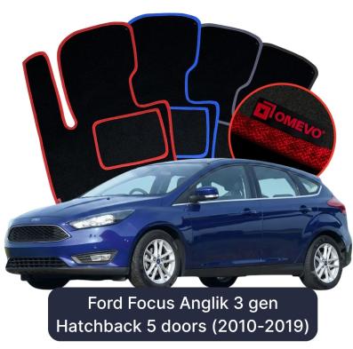Velours-Autofußmatten OMEVO für Ford Focus Englische Version 3 gen Hatchback 5 Türer (2010-2019)