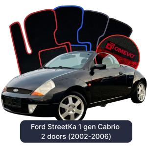 OMEVO Velours-Autofußmatten für Ford StreetKa 1 gen Cabrio 2 Türer (2002-2006)