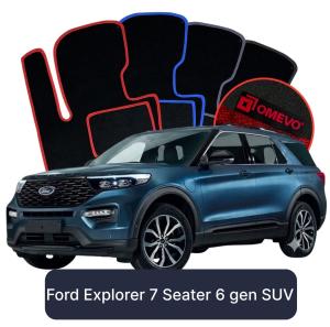 OMEVO Velours-Autofußmatten für Ford Explorer 7-Sitzer 6 gen SUV (2019-2025)