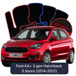 OMEVO Velours-Autofußmatten für Ford KA+ 3 gen Kompakt 5 Türer (2014-2021)