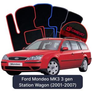 OMEVO Velours-Autofußmatten für Ford Mondeo MK3 3 gen Kombi (2001-2007)