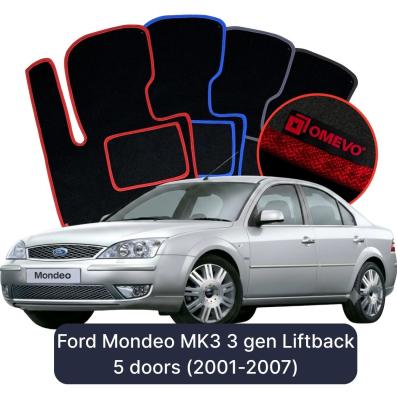 Velours-Autofußmatten OMEVO für Ford Mondeo MK3 3 gen Liftback 5 Türer (2001-2007)
