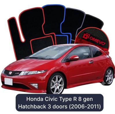 Velours-Autofußmatten OMEVO für Honda Civic Type R 8 gen Kompakt 3 Türer (2006-2011)