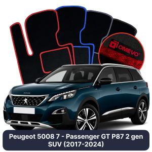 OMEVO Velours-Autofußmatten für Peugeot 5008 7-Sitzer GT P87 2 gen SUV (2017-2024)