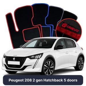 OMEVO Velours-Autofußmatten für Peugeot 208 2 gen Kompakt 5 Türer (2019-2025)