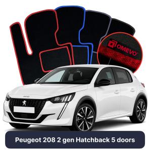 Velours-Autofußmatten OMEVO für Peugeot 208 2 gen Kompakt 5 Türer (2019-2025)