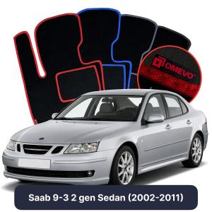 OMEVO Velours-Autofußmatten für Saab 44994 2 gen Limousine (2002-2015)