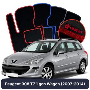 OMEVO Velours-Autofußmatten für Peugeot 308 T7 1 gen Kombi (2007-2014)
