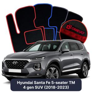 OMEVO Velours-Autofußmatten für Hyundai Santa Fe 5-Sitzer TM 4 gen SUV (2018-2023)