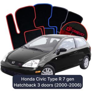 OMEVO Velours-Autofußmatten für Honda Civic Type R 7 gen Kompakt 3 Türer (2000-2006)