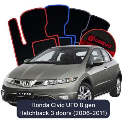 Velours-Autofußmatten OMEVO für Honda Civic UFO 8 gen Kompakt 3 Türer (2006-2011)