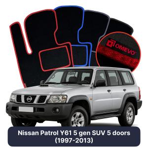 OMEVO Velours-Autofußmatten für Nissan Patrol Y61 5 gen SUV 5 Türer (1997-2013)