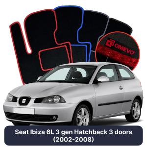 OMEVO Velours-Autofußmatten für Seat Ibiza 6L 3 gen Kompakt 3 Türer (2002-2008)