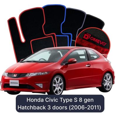 Velours-Autofußmatten OMEVO für Honda Civic Type S 8 gen Kompakt 3 Türer (2006-2011)