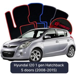 OMEVO Velours-Autofußmatten für Hyundai I20 1 gen Kompakt 5 Türer (2008-2015)
