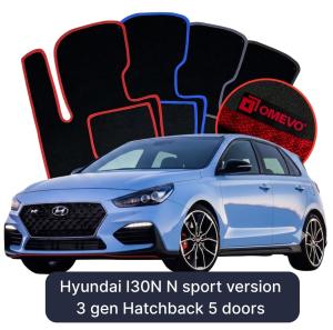 OMEVO Velours-Autofußmatten für Hyundai I30N N sport version 3 gen Kompakt 5 Türer (2016-2025)
