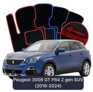 OMEVO Velours-Autofußmatten für Peugeot 3008 GT P84 2 gen SUV (2016-2024)