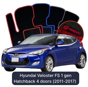 OMEVO Velours-Autofußmatten für Hyundai Veloster FS 1 gen Kompakt 4 Türer (2011-2017)