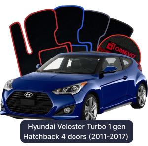 OMEVO Velours-Autofußmatten für Hyundai Veloster Turbo 1 gen Kompakt 4 Türer (2011-2017)