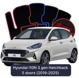 OMEVO Velours-Autofußmatten für Hyundai I10N 3 gen Kompakt 5 Türer (2019-2025)