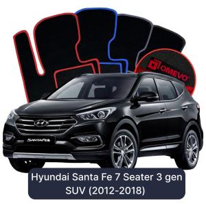 OMEVO Velours-Autofußmatten für Hyundai Santa Fe 7-Sitzer 3 gen SUV (2012-2018)