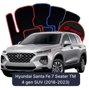OMEVO Velours-Autofußmatten für Hyundai Santa Fe 7-Sitzer TM 4 gen SUV (2018-2023)