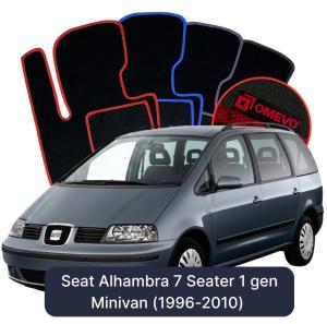 OMEVO Velours-Autofußmatten für Seat Alhambra 7-Sitzer 1 gen Minivan (1996-2010)