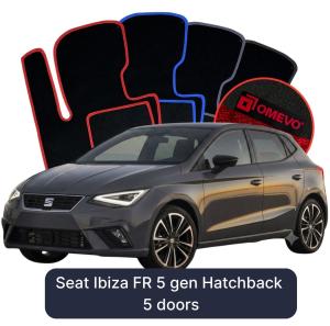 OMEVO Velours-Autofußmatten für Seat Ibiza FR 5 gen Schraegheck 5-Tuerer (2017-2025)