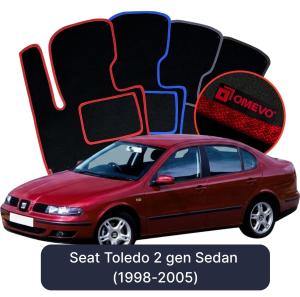 OMEVO Velours-Autofußmatten für Seat Toledo 2 gen Limousine (1998-2005)