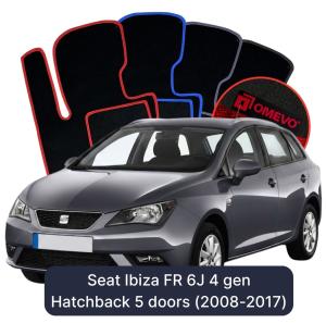 OMEVO Velours-Autofußmatten für Seat Ibiza FR 6J 4 gen Kompakt 5 Türer (2008-2018)