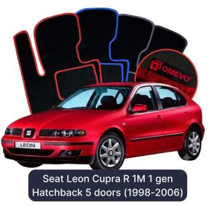 OMEVO Velours-Autofußmatten für Seat Leon Cupra R 1M 1 gen Kompakt 5 Türer (1998-2006)