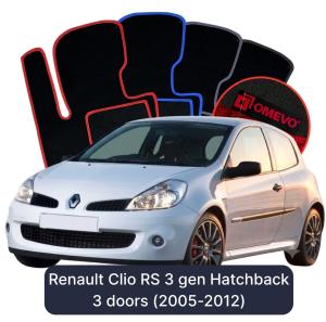 OMEVO Velours-Autofußmatten für Renault Clio RS 3 gen Kompakt 3 Türer (2005-2012)