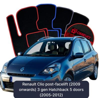 Velours-Autofußmatten OMEVO für Renault Clio Facelift-Versionen (nach 2009) 3 gen Kompakt 5 Türer (2005-2012)