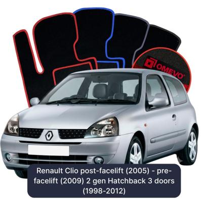 Velours-Autofußmatten OMEVO für Renault Clio Facelift-Versionen (2005) - Vor-Facelift-Modell (2009) 2 gen Kompakt 3 Türer (1998-2012)