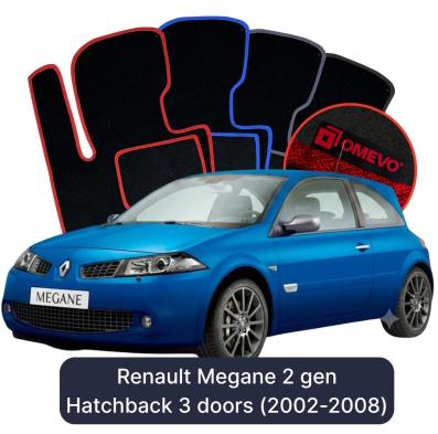 Velours-Autofußmatten OMEVO für Renault Megane 2 gen Kompakt 3 Türer (2002-2008)
