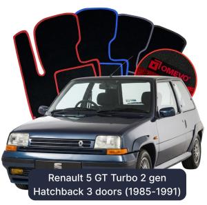 OMEVO Velours-Autofußmatten für Renault 5 GT Turbo 2 gen Schrägheck 3-Türer (1985–1991)