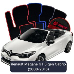 OMEVO Velours-Autofußmatten für Renault Megane GT 3 gen Cabrio (2008-2016)