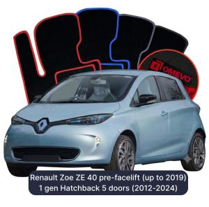 OMEVO Velours-Autofußmatten für Renault Zoe ZE 40 1 gen Kompakt 5 Türer Pre-Lifting (bis 2019) (2012-2024)