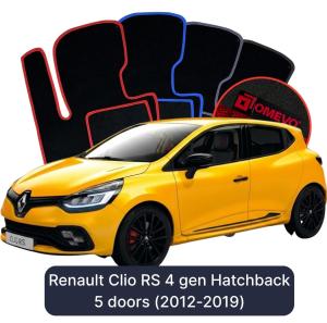 OMEVO Velours-Autofußmatten für Renault Clio RS 4 gen Schrägheck 5-Tuerer (2012-2019)
