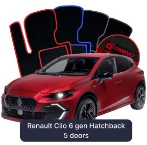 OMEVO Velours-Autofußmatten für Renault Clio 6 gen Hatchback 5 Türen (2025-2026)
