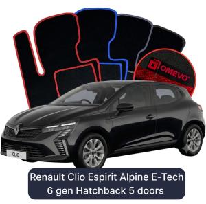OMEVO Velours-Autofußmatten für Renault Clio Espirit Alpine E-Tech 6 gen Hatchback 5 Türen (2025-2026)