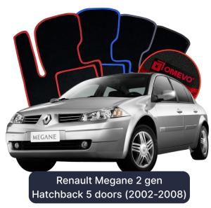 OMEVO Velours-Autofußmatten für Renault Megane 2 gen Kompakt 5 Türer (2002-2008)